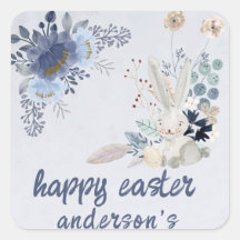 Elegantes Wasserfarben-Blumen- Frohe Ostern Quadra