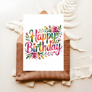 Elegantes Wasserfarben-Blumen-Happy Karte