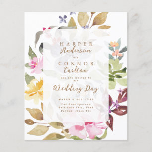 Elegantes Wasserfarben-Blumen-Hochzeitsbudget Flyer