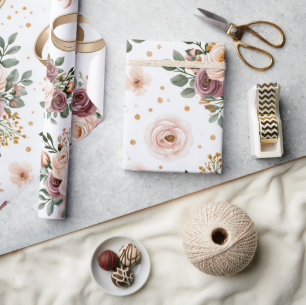 Elegantes Wasserfarben-Blumen-Hochzeitsmuster Geschenkpapier