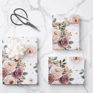 Elegantes Wasserfarben-Blumen-Hochzeitsmuster Geschenkpapier Set