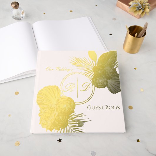 Elegantes Wasserfarben-Blumen-Monogramm-Hochzeit Gästebuch (Vorderseite Offen)