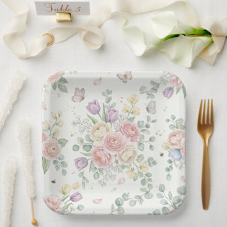 Elegantes Wasserfarben-Blumen-Papierteller-Design Pappteller