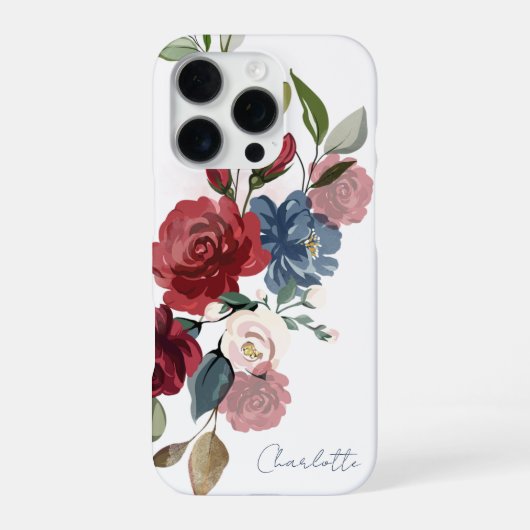 Elegantes Wasserfarben-Blumen-Script Personalisier iPhone Hülle (Rückseite)