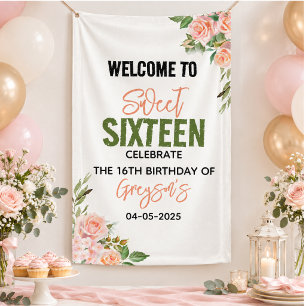 Elegantes Wasserfarben-Blumen-Sweet Sixteen Banner