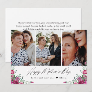 Elegantes Wasserfarben-Blumen-Three-Foto-Muttertag Karte