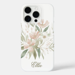 Elegantes Wasserfarben-Blumenmuster in Grün und Ro iPhone 16 Pro Hülle