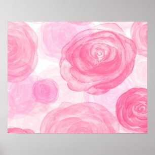 Elegantes Wasserfarben-Blumenmuster mit rosa Rosen Poster