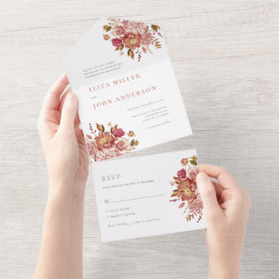 Elegantes Wasserfarben-Blumenstrauß-Hochzeit All In One Einladung