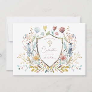 Elegantes Wasserfarben-Blumenwappen-Konfirmation Einladung