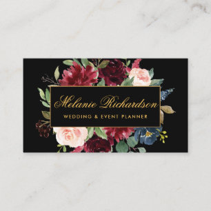 Elegantes Wasserfarben-Bordeaux-Schwarz-Gold Visitenkarte
