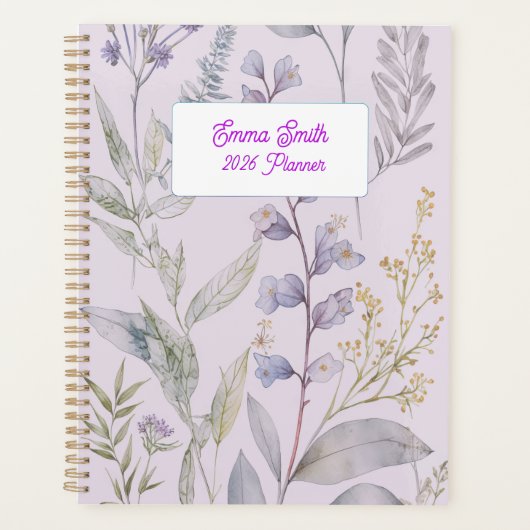 Elegantes Wasserfarben-Botanik-Blumenmuster Planer (Vorderseite)