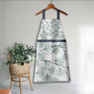 Elegantes Wasserfarben-Eukalyptus-Botanik-Monogram Schürze