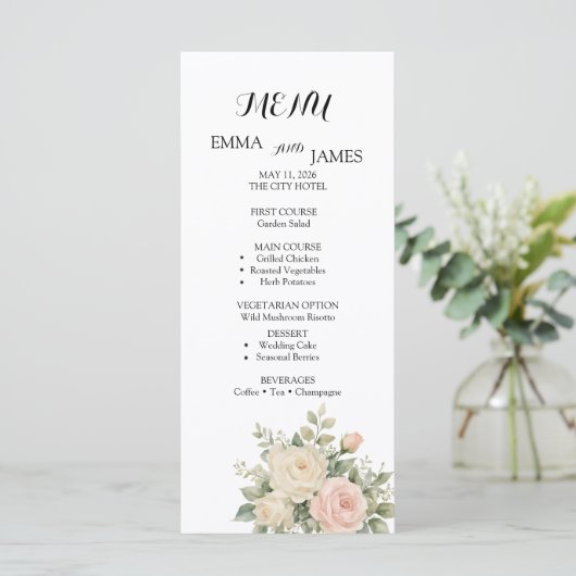 Elegantes Wasserfarben-Eukalyptus-Hochzeitsprogram Menükarte (Stehend Vorderseite)