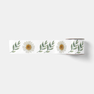 Elegantes Wasserfarben-Gänseblümchen- und Grünflor Satinband