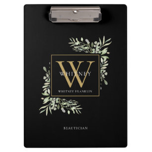 Elegantes Wasserfarben-Grün mit schwarzem Gold-Mon Klemmbrett