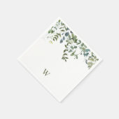Elegantes Wasserfarben-Grün-Monogramm Serviette (Ecke)
