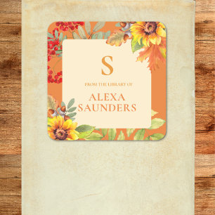 Elegantes Wasserfarben-Herbst-Blumenmonogramm  Quadratischer Aufkleber
