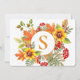 Elegantes Wasserfarben Herbst Floral Monogramm  Mitteilungskarte