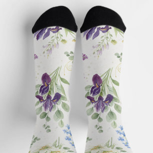 Elegantes Wasserfarben-Iris- und Lilienbouquet Socken