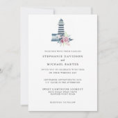 Elegantes Wasserfarben Leuchtturm Nautical Minimal Einladung (Vorderseite)