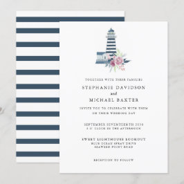 Elegantes Wasserfarben Leuchtturm Nautical Minimal Einladung