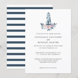Elegantes Wasserfarben Leuchtturm Wasserfarbe Einladung
