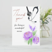 Elegantes Wasserfarben Lila Blumenkohl-Stethoskop Dankeskarte (Stehend Vorderseite)