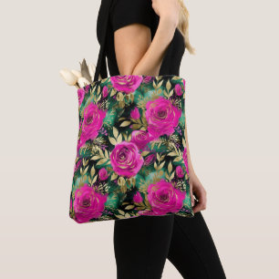 Elegantes Wasserfarben-Lila- und Türkis-Blumenmust Tasche
