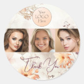Elegantes Wasserfarben-Logo Foto-Make-up Danke Runder Aufkleber (Vorderseite)