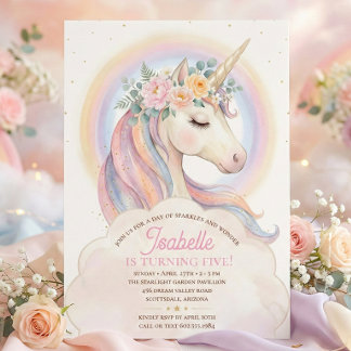 Elegantes Wasserfarben-Mädchen-Einhorn-Geburtstag  Einladung