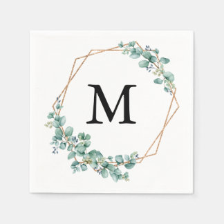 Elegantes Wasserfarben-Monogramm Gold Grün Hochzei Serviette