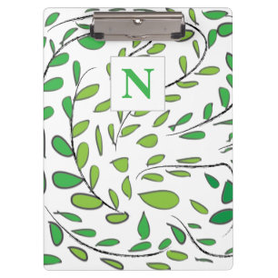 Elegantes Wasserfarben-Monogramm mit grünen Blätte Klemmbrett