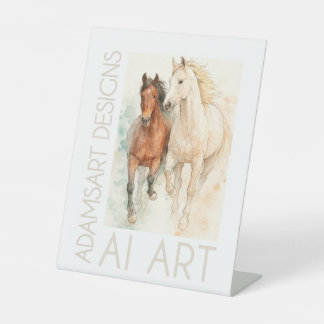 Elegantes Wasserfarben-Pferde-Duo – Anmutige Equin Sockelschild