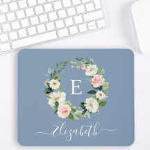 Elegantes Wasserfarben-Pink-Floral-Dusty-Blue-Mono