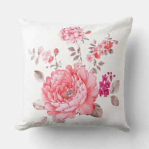 Elegantes Wasserfarben-Rosa-Pfingstrosen-Blumen-Wu Kissen