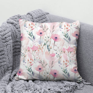 Elegantes Wasserfarben-Rosa-Wildblumen-Blumenmuste Kissen