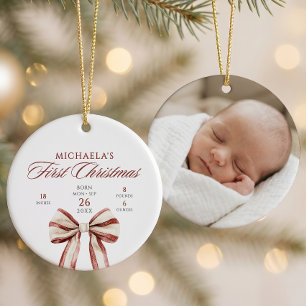 Elegantes Wasserfarben-Schleifen-Baby-Erste-Weihna Keramik Ornament