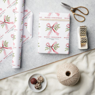 Elegantes Wasserfarben-Schleifen-Mistel-Weihnachts Geschenkpapier