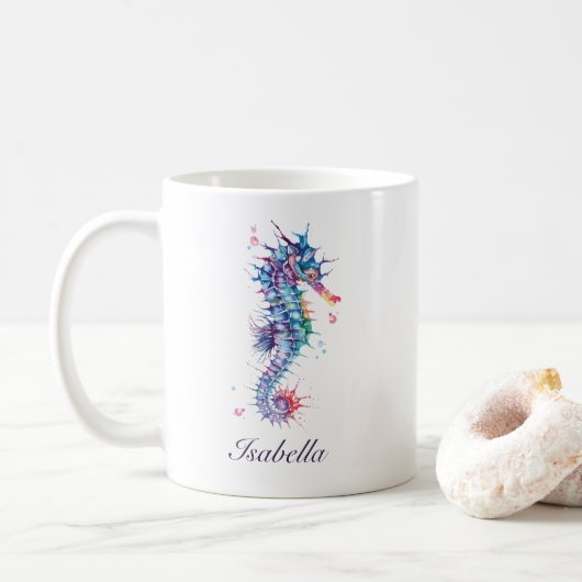 Elegantes Wasserfarben-Seepferdchen Kaffeetasse (Mit Donut)