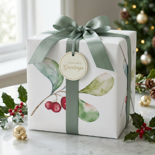 Elegantes Wasserfarben-Stechpalmen-Weihnachtspapie Geschenkpapier