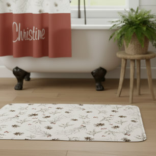 Elegantes Wasserfarben-Wald-Winterbeeren-Muster Badematte