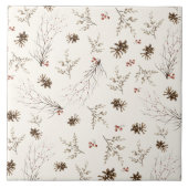 Elegantes Wasserfarben-Wald-Winterbeeren-Muster Fliese (Vorderseite)