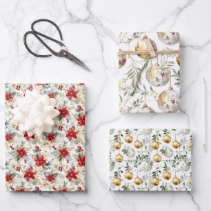 Elegantes Wasserfarben-Weihnachten Geschenkpapier Set