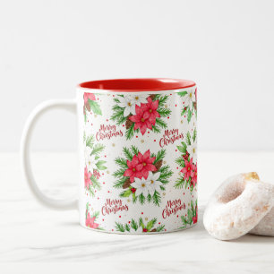 Elegantes Wasserfarben-Weihnachtsstern-Merry-Chris Zweifarbige Tasse