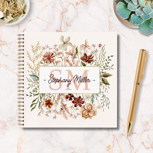 Elegantes Wasserfarben-Wildblumen-Blumenmonogramm Notizblock