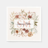 Elegantes Wasserfarben-Wildblumen-Blumenmonogramm Serviette (Vorderseite)