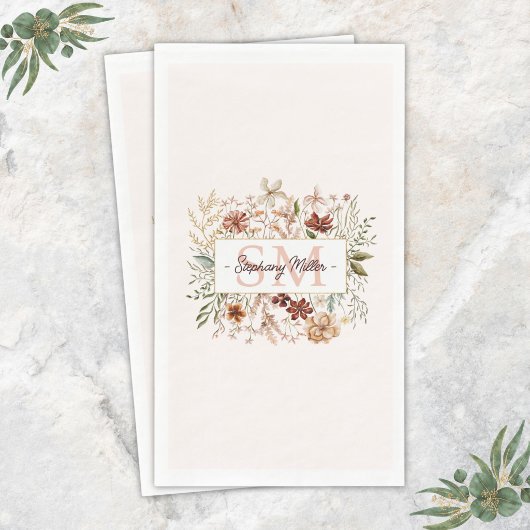 Elegantes Wasserfarben-Wildblumen-Blumenmonogramm Serviette