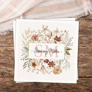 Elegantes Wasserfarben-Wildblumen-Blumenmonogramm  Serviette