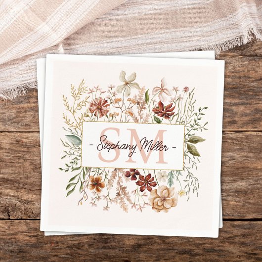 Elegantes Wasserfarben-Wildblumen-Blumenmonogramm Serviette
